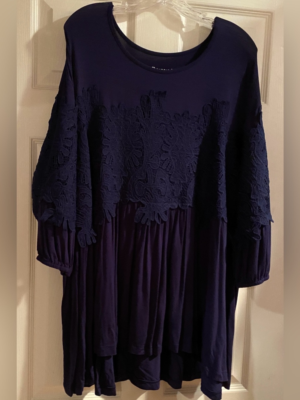 Roaman's Navy Lace-Detail Long Sleeve Dress